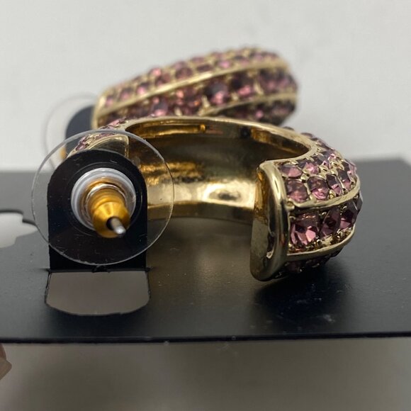 NWT Gold-Tone Pink Rhinestone Hoop Earrings Pierced 1" INC International Concept - Picture 4 of 8